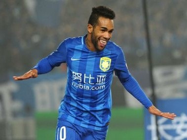 Jiangsu Suning's Alex Teixeira celebrates during the Chinese Super League. ADP
