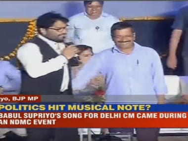 BJP's Babul Supriyo (left) and Delhi CM Arvind Kejriwal. Screenshot from CNN-IBN video