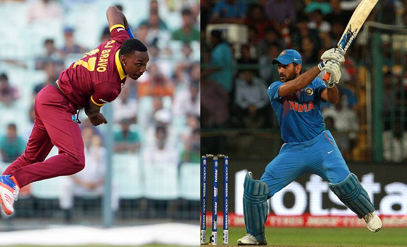 Dwayne Bravo (left) and MS Dhoni. Solaris/AFP