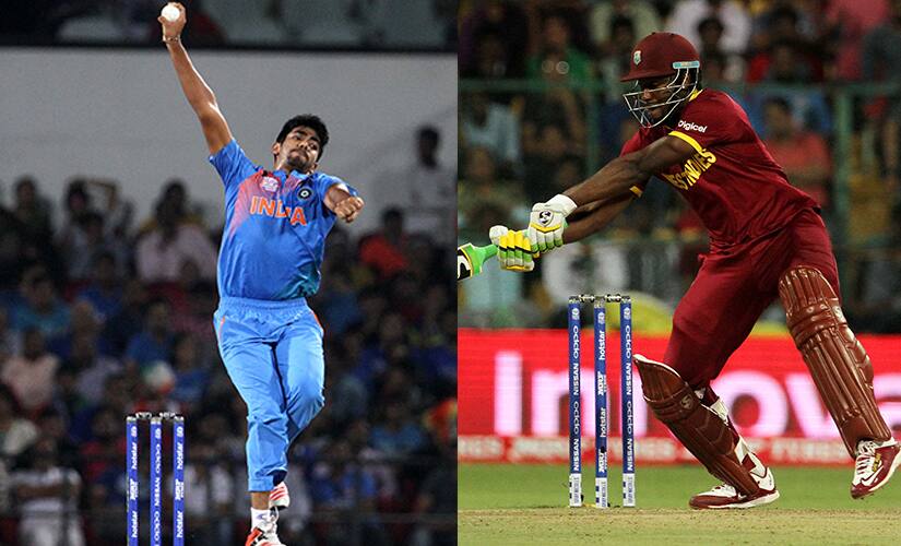 Jasprit Bumrah (left) and Andre Russell. Solaris