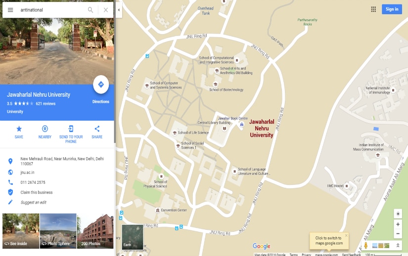 The road to sedition: Search for anti-national or sedition on Google maps points to JNU