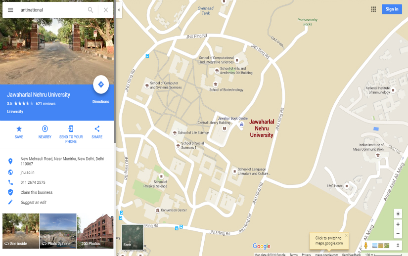 The road to sedition: Search for 'anti-national' or 'sedition' on Google maps points to JNU The road to sedition: Search for 'anti-national' or 'sedition' on Google maps points to JNU