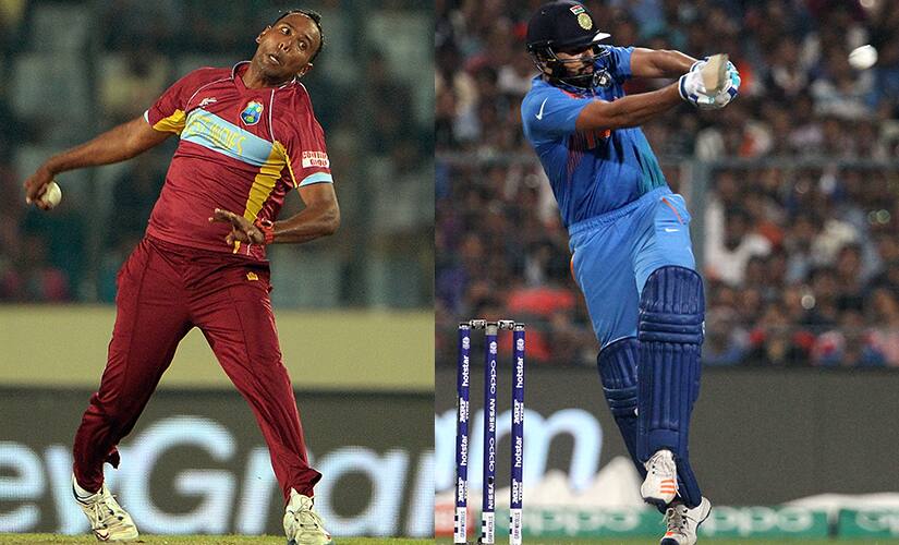 Samuel Badree and Rohit Sharma (right). AFP/Solaris