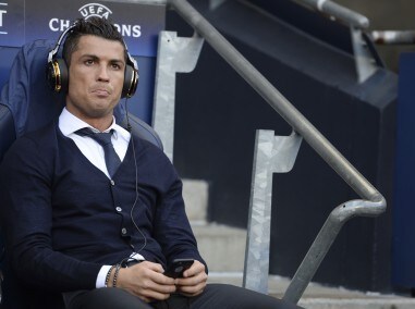 Real Madrid's Cristiano Ronaldo sat in the dug-out in the first leg of the UCL semi-finals. AP