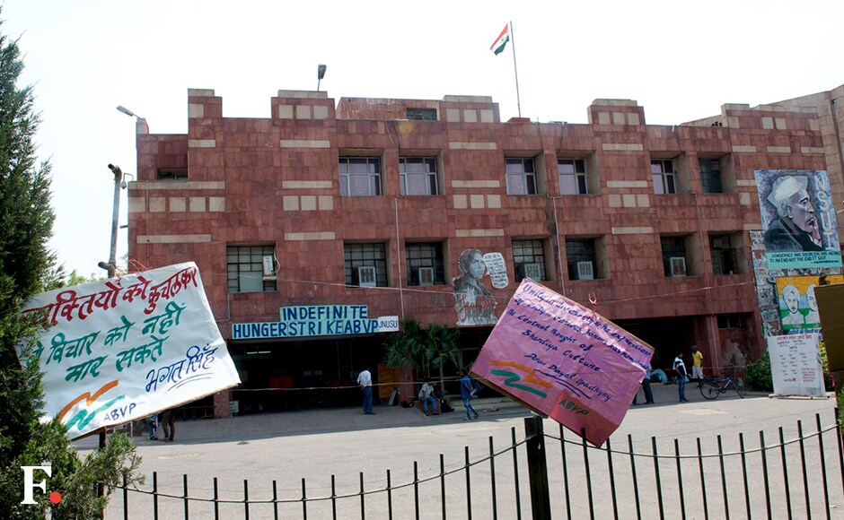 The Jawaharlal Nehru University turned into an ideological battlefield after Kanhaiya Kumar and 19 other students were punished by a high-level committee in connection with the controversial 9 February event. The students began an indefinite hunger strike on Wednesday to demand revocation of the punitive action. Naresh Sharma/Firstpost The Jawaharlal Nehru University turned into an ideological battlefield after Kanhaiya Kumar and 19 other students were punished by a high-level committee in connection with the controversial 9 February event. The students began an indefinite hunger strike on Wednesday to demand revocation of the punitive action. Naresh Sharma/Firstpost