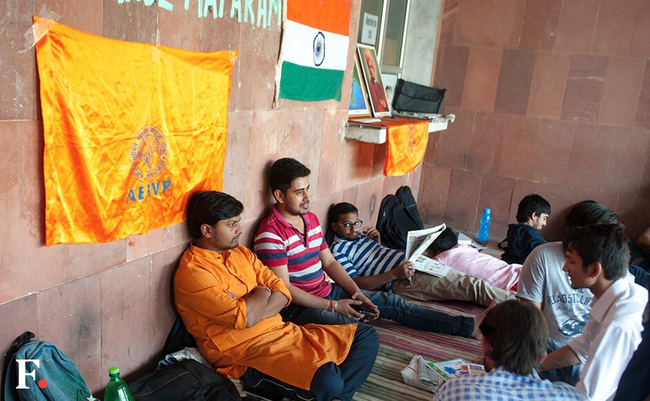 ABVP member Saurabh Sharma, (in saffron kurta) who was the complainant in the case lodged over the event, has also been slapped with a fine of Rs 10,000 for blocking traffic. Naresh Sharma/Firstpost ABVP member Saurabh Sharma, (in saffron kurta) who was the complainant in the case lodged over the event, has also been slapped with a fine of Rs 10,000 for blocking traffic. Naresh Sharma/Firstpost
