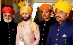 Indian cricketer Ravindra Jadeja with his relatives during his wedding ceremony in Rajkot on Sunday. PTI Photo