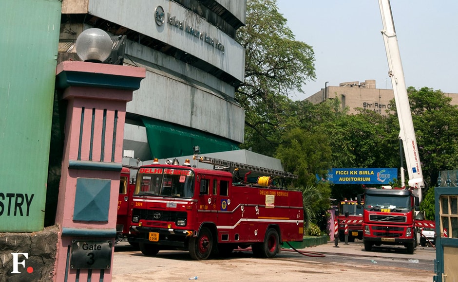 The flames have been completely doused and other buildings in FICCI auditorium are safe. Naresh Sharma/Firstpost The flames have been completely doused and other buildings in FICCI auditorium are safe. Naresh Sharma/Firstpost