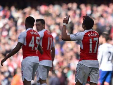 Arsenal's Alexis Sanchez celebrates scoring against Crystal Palace. AFP