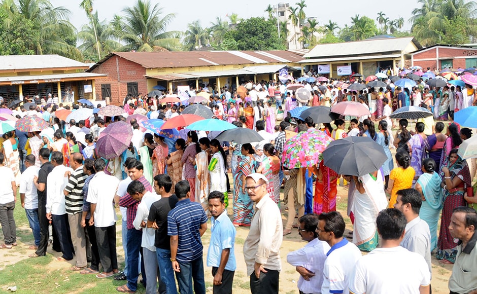 Voters in Assam thronged polling booths to cast their vote on the second and final phase of assembly election in Kamrup district on Monday. PIB