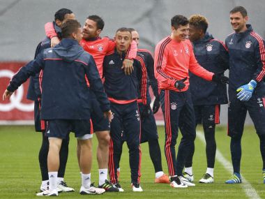Bayern Munich players train ahead of Champions League quarter-final. AP