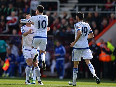 Eden Hazard celebrates after breaking his Premier League duck against Bournemouth. AFP