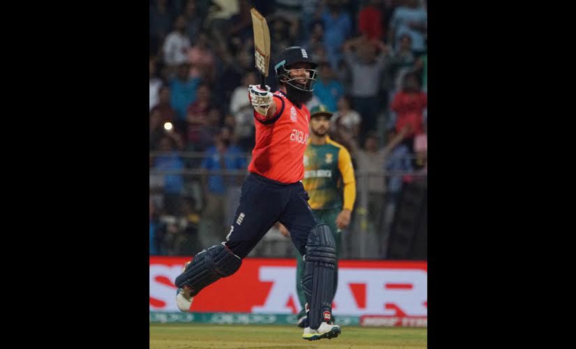 Moeen Ali celebrates after hitting the winning runs for England against South Africa. Getty
