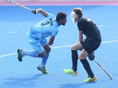 India's Rupinder Singh in action against New Zealand. Image courtesy: Twitter/Hockey India
