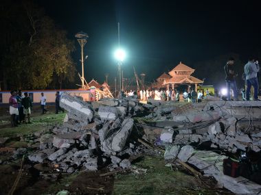 The site of the fire at Puttingal Devi Temple in Kerala's Kollam. AFP