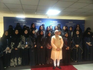 PM Modi with TCS executives, Saudi officials and employees in Riyadh. TWITTER. MEA spokesperson - Vikas Swarup