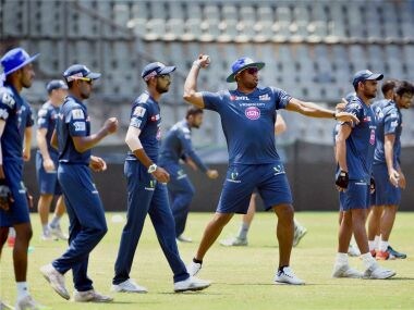 Mumbai Indians' players during a practice session. PTI