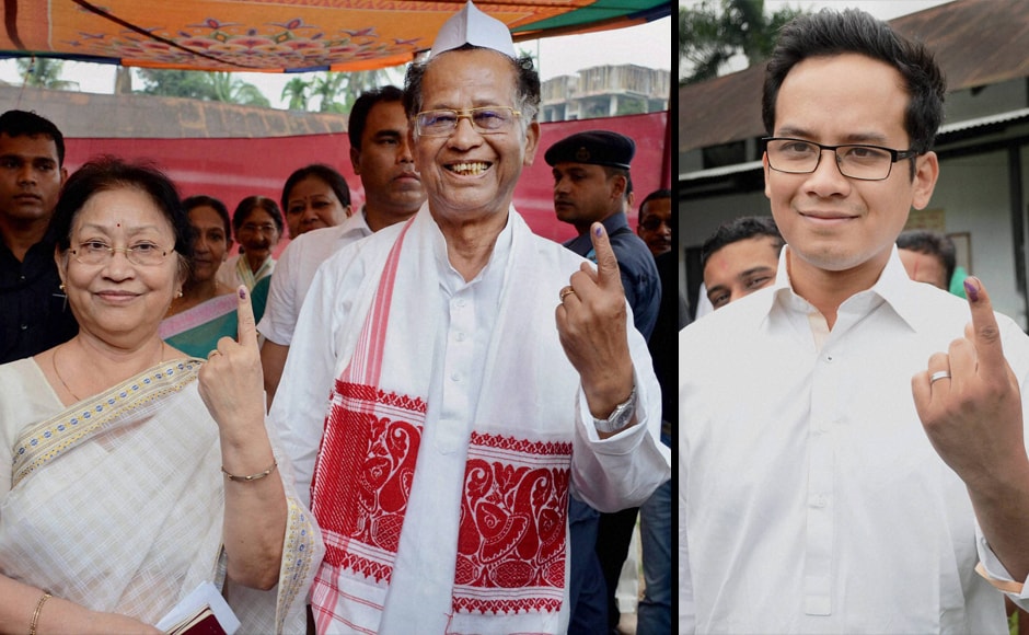 Assam Chief Minister Tarun Gogoi with his wife Dolly Gogoi (left) and the CM's son and Congress MP from Kaliabor Lok Sabha Constituency Gaurav Gogoi after casting their votes for the first phase of Assam Assembly election at Jorhat district of Assam on Monday. PTI Assam Chief Minister Tarun Gogoi with his wife Dolly Gogoi (left) and the CM's son and Congress MP from Kaliabor Lok Sabha Constituency Gaurav Gogoi after casting their votes for the first phase of Assam Assembly election at Jorhat district of Assam on Monday. PTI