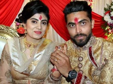 Ravindra Jadeja with Riva Solanki. PTI