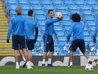 Real Madrid players train ahead of Champions League clash with Manchester City. AFP