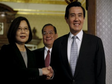President-elect Tsai Ing wen (left) with outgoing president Ma Ying Jeou. Reuters