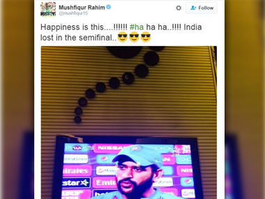 How not to troll: Mushfiqur Rahim's tweet after India's ICC World T20 semi-final loss backfires on him How not to troll: Mushfiqur Rahim's tweet after India's ICC World T20 semi-final loss backfires on him