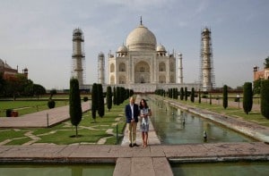 Britain's Prince William, along with his wife, Kate, the Duchess of Cambridge, pose in front of the Taj Mahal in Agra on Saturday. PTI<br /> Britain's Prince William, along with his wife, Kate, the Duchess of Cambridge, pose in front of the Taj Mahal in Agra on Saturday. PTI<br />