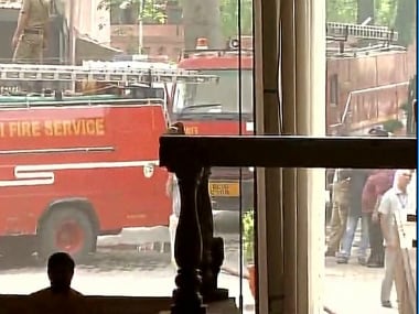 Fire trucks outside the Parliament Annexe building. Twitter/ANI