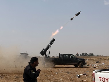 File image of Iraqi security forces launching a rocket against Islamic State extremist positions during clashes in Tikrit. AP