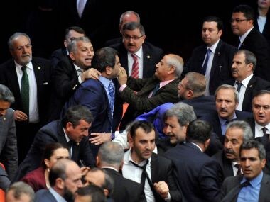 Watch: Who cares about laws? Turkey politicians brawl during vital Parliament session
