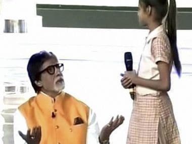 Amitabh interacts with another girl at the mega bash at India Gate on Saturday. PTI