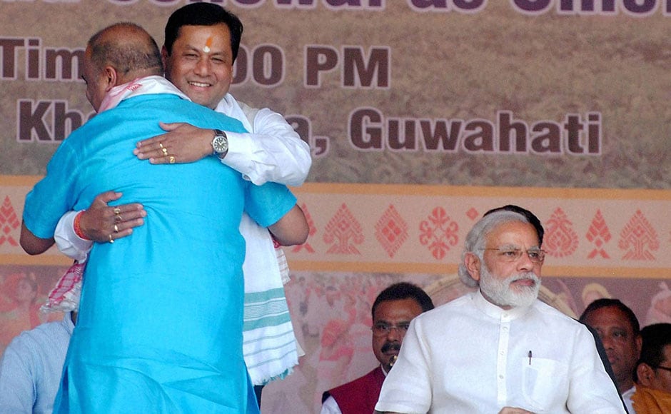 Newly sworn-in minister Himanta Biswas Sarma greets Chief Minister Sonowal. Sonowal, who belongs to the Sonowal-Kachari tribe, has contested this assembly polls from Majuli, the world's largest river island and the seat of Vaishnavite culture. PTI Newly sworn-in minister Himanta Biswas Sarma greets Chief Minister Sonowal. Sonowal, who belongs to the Sonowal-Kachari tribe, has contested this assembly polls from Majuli, the world's largest river island and the seat of Vaishnavite culture. PTI