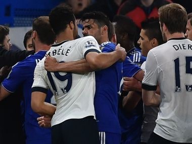 Tottenham Hotspur's Mousa Dembele and Chelsea's Diego Costa clash during their match. AFP