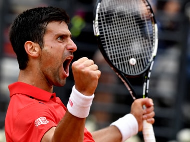 Novak Djokovic reacts in the match against Rafael Nadal. AFP