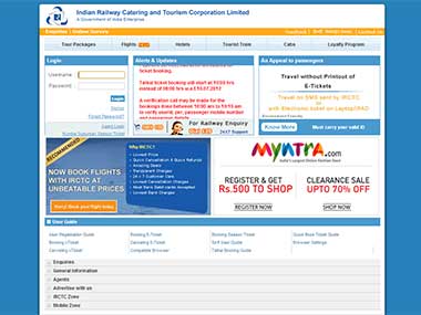 A screenshot of the IRCTC website.