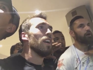 Leicester City defender Christian Fuchs just before the winning moment. Image courtesy: Twitter/@FuchsOfficial