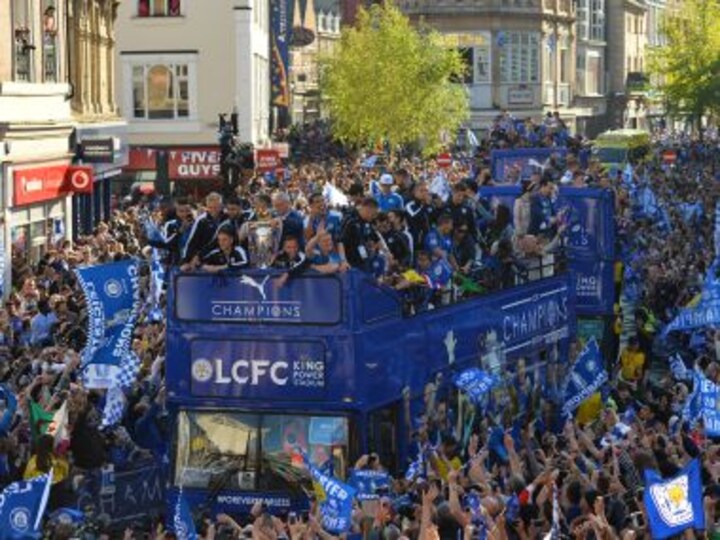 Having a party: Thousands celebrate Leicester City's historic victory at trophy parade