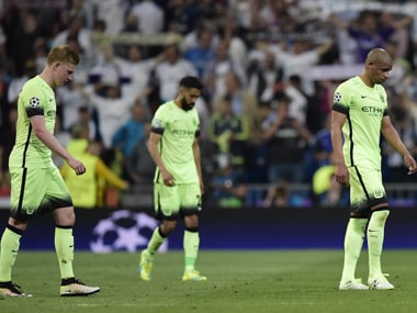 Manchester City players after their UCL defeat. AFP