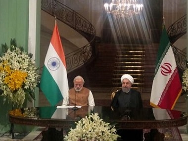 Prime Minister Narendra Modi and Iran President Hassan Rouhani in Tehran on Monday. Twitter @MEAIndia