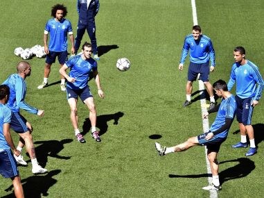 Real Madrid players during a training session ahead of the semi-final second leg. AFP