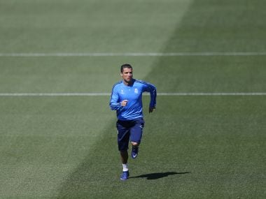 Real Madrid's Cristiano Ronaldo runs during a training session. AP
