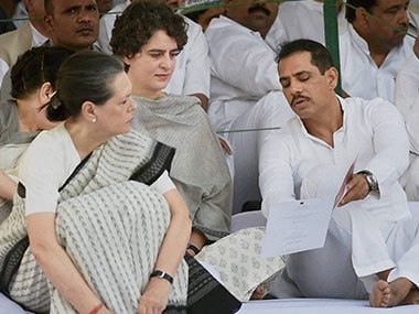 Congress president Sonia Gandhi with daughter Priyanka and son-in-law Robert Vadra. PTI