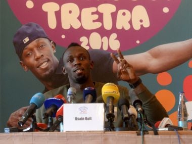 Usian Bolt at a press conference in Ostrava. AFP