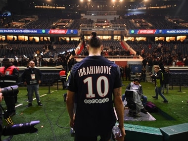 Zlatan Ibrahimovic leaves a pitch after his final game for PSG. AFP