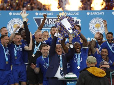 Leicester lifted the Premier League trophy after win against Everton. AFP