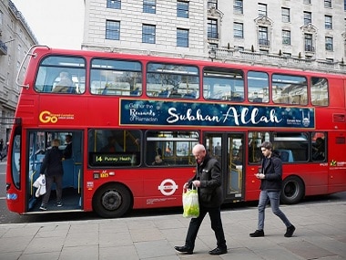 A London bus with . Twitter @themuslimvibe