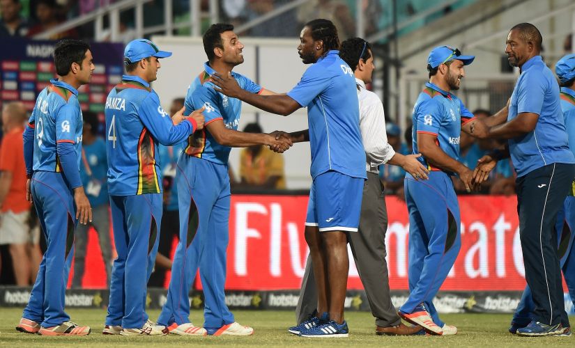 Chris Gayle congratulated Afghanistan after their win over West Indies in the World T20. AFP