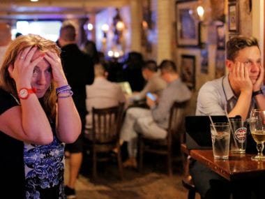 A file photo of Britons reacting to the news that Britain voted not to stay in the EU. Reuters