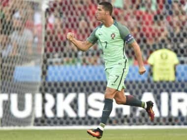 Cristiano Ronaldo celebrates after scoring against Hungary. AP 