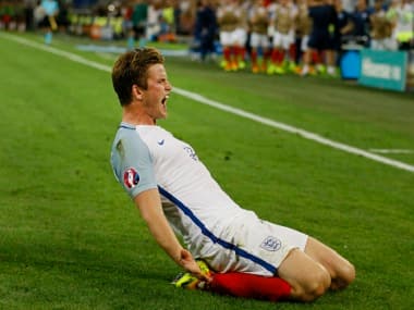 England's Eric Dier celebrates after scoring the opening goal against Russia. AP